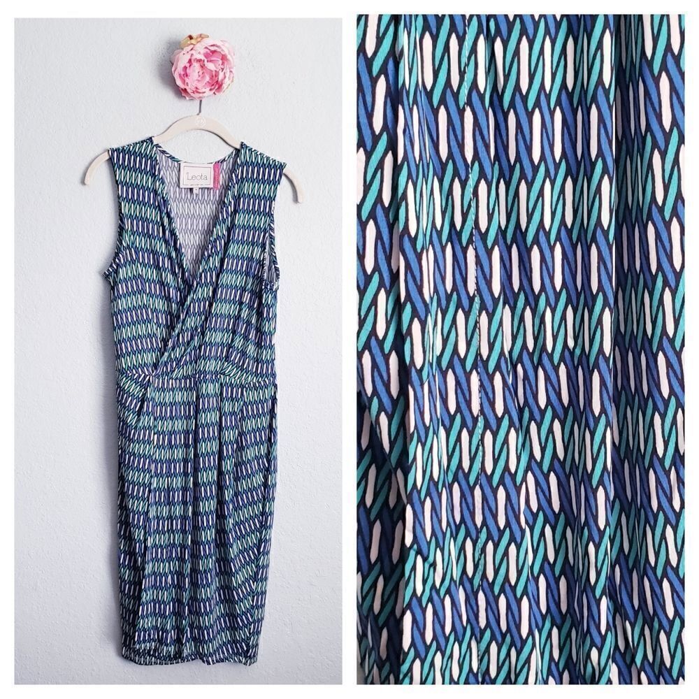 Leota Blue Geometric Sleeveless Dress